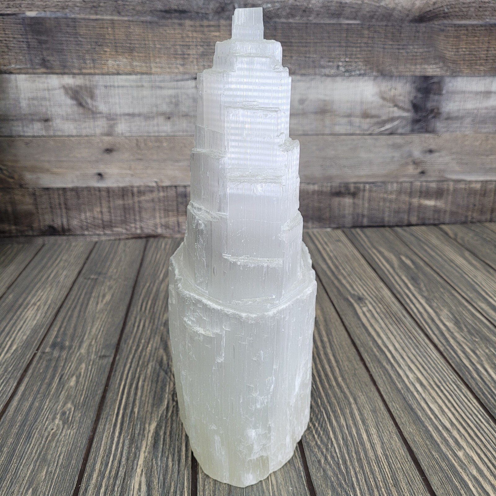 15lb Selenite Lamp XXL Triple Skyscraper 12″ Satin Spar Crystal Tower w/ Dimmer
