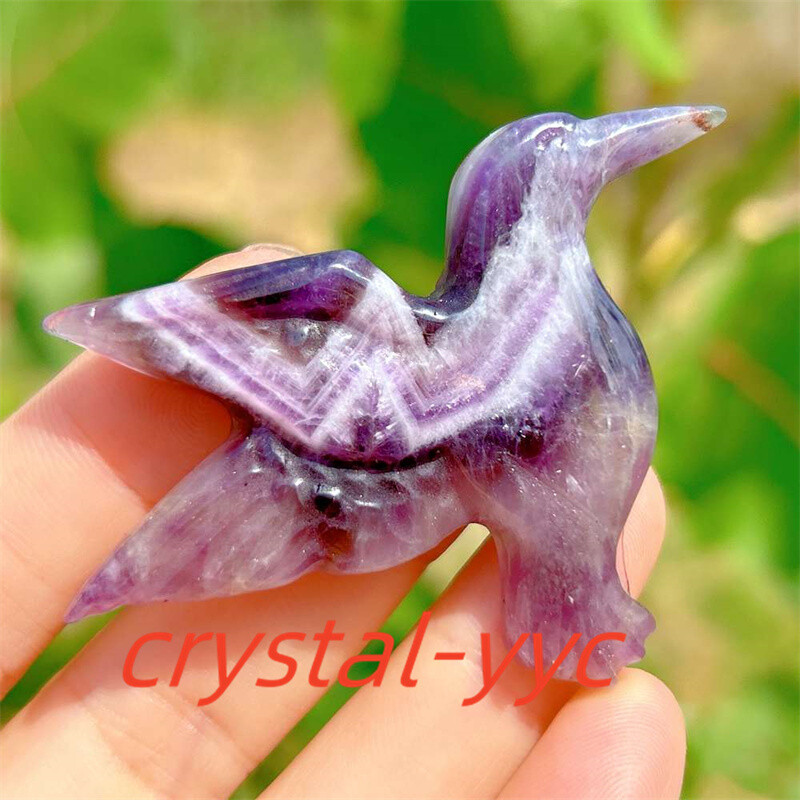 2″+ Natural Dreamy Amethyst Humming Bird Carved Quartz Crystal Skull Reiki 1pc