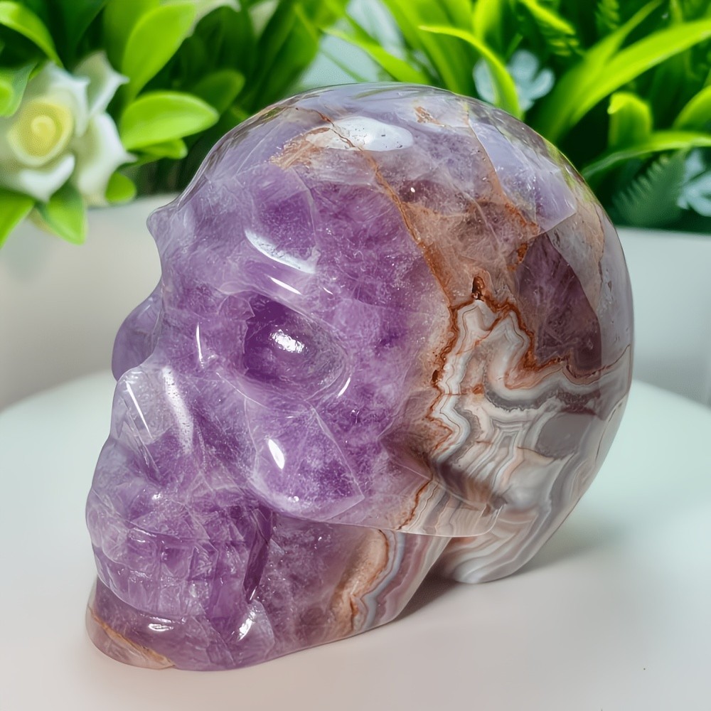 New！Natural Crystal Amethyst Agate Skulls Polished Good Pattern Office Decor