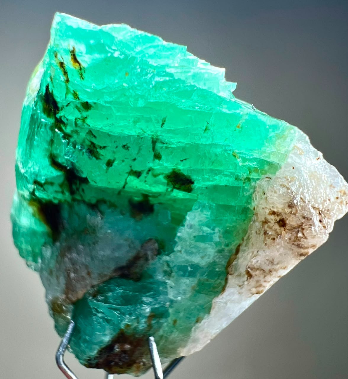 38CT, Beryl Var! Beautiful Natural Emerald Huge Crystal on Quartz, Chitral@PAK