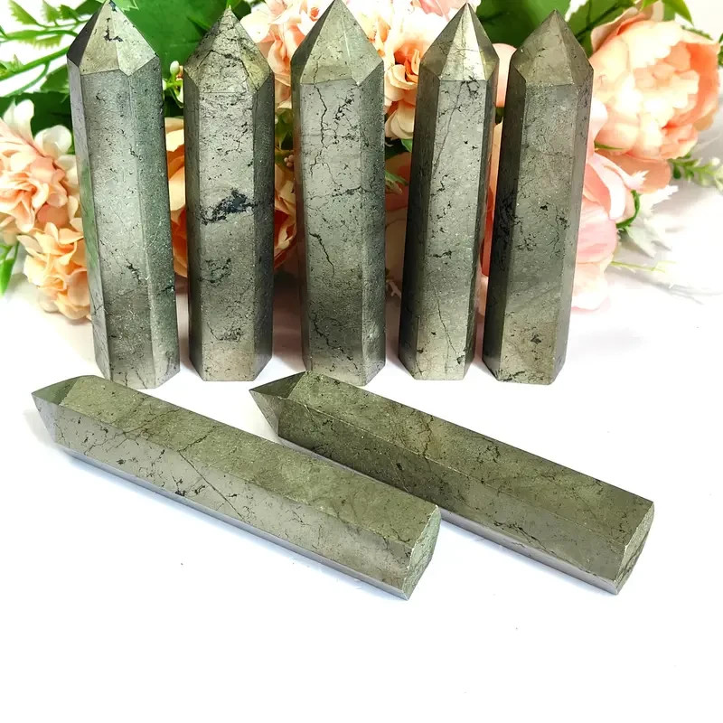 Natural Pyrite Crystal Tower Point Wand Reiki Obelisk Healing Home Decor Gifts