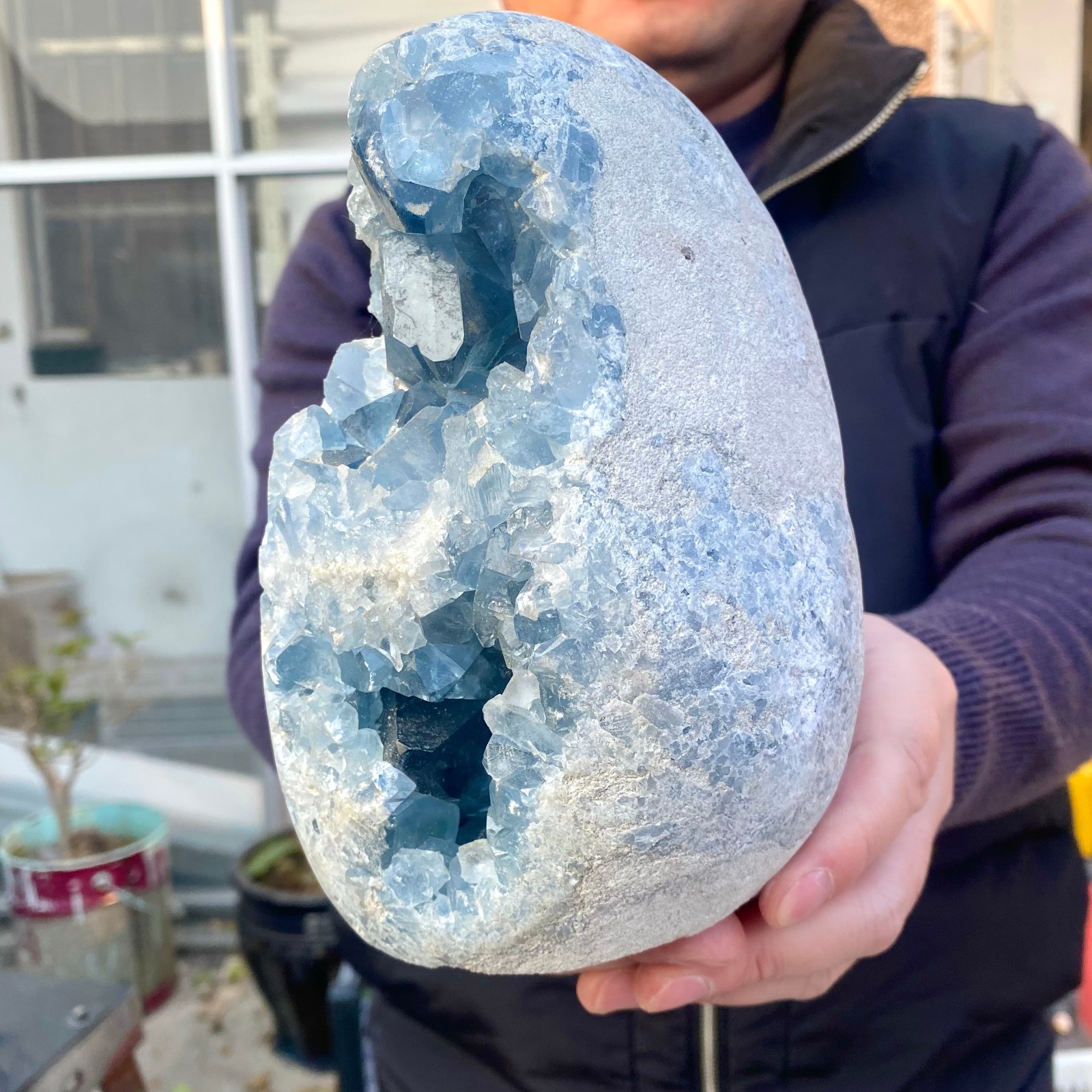 8.43LB Large Natural Blue Celestite Crystal Geode Quartz Cluster Mineral Specime