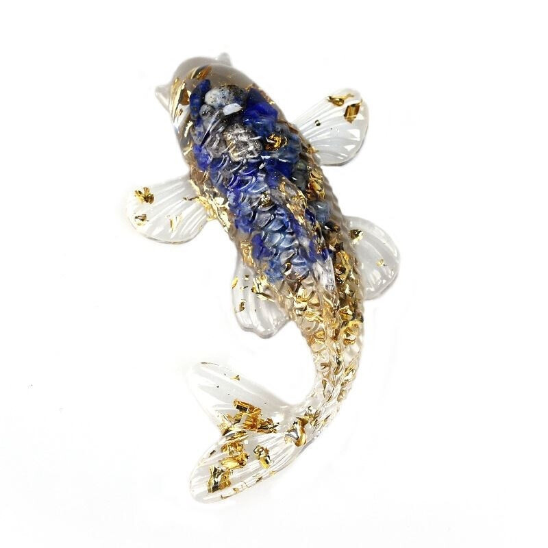 10Pcs Natural Lapis Lazuli Quartz Crystal Gravel Koi Healing Carp Resin Statue
