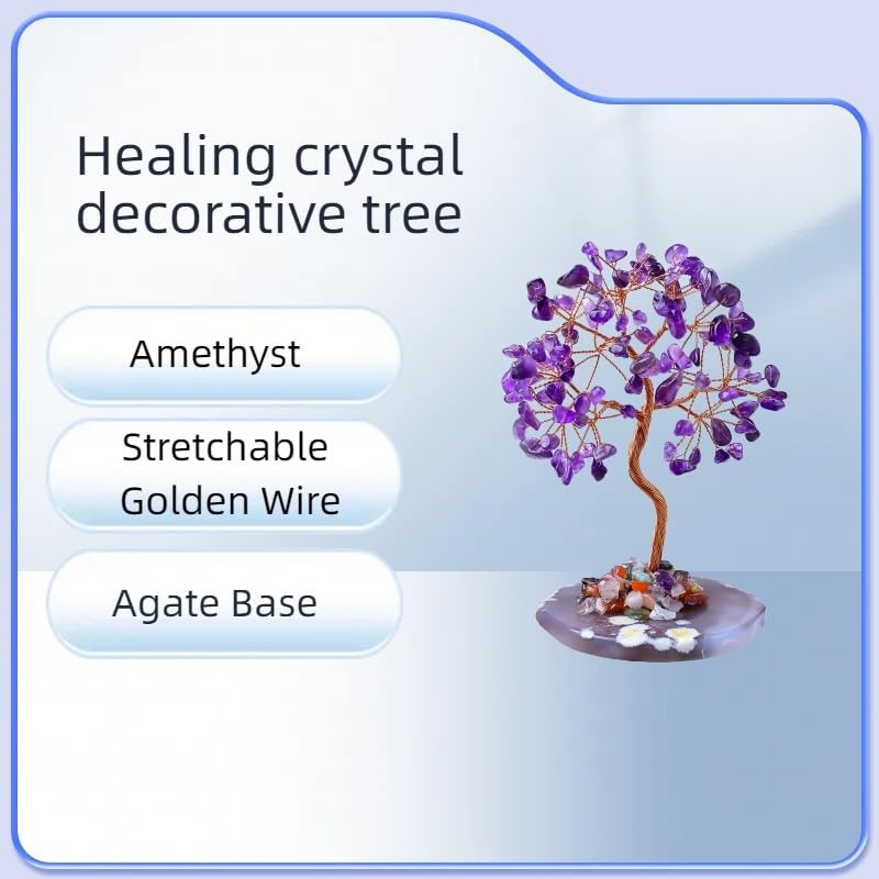 Natural Amethyst Healing Crystal Tree of Life with Agate Base, Handmade Spiri…