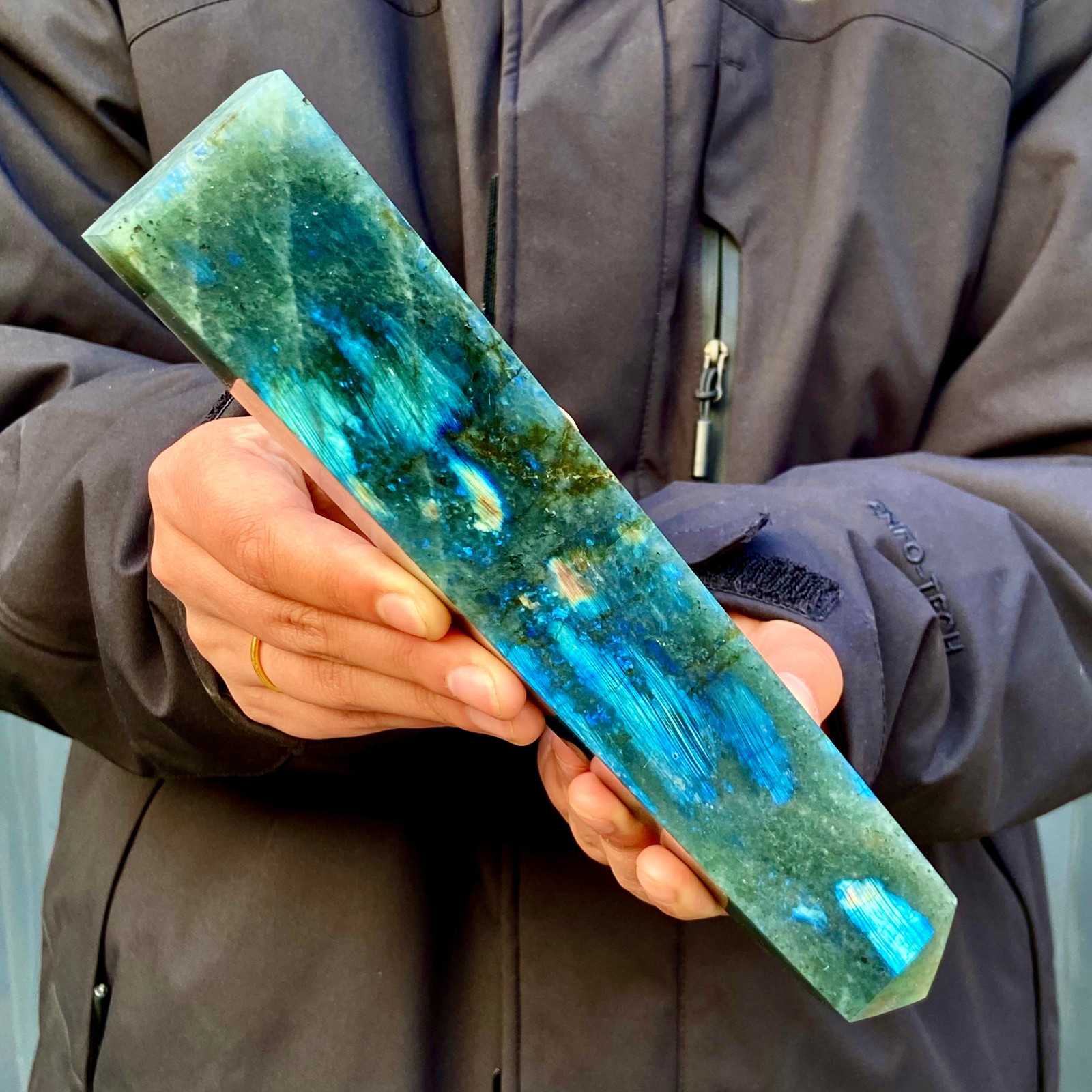 1.17LB Natural Labradorite Meditation Aura Energy Stone 4 Sided Tower Point
