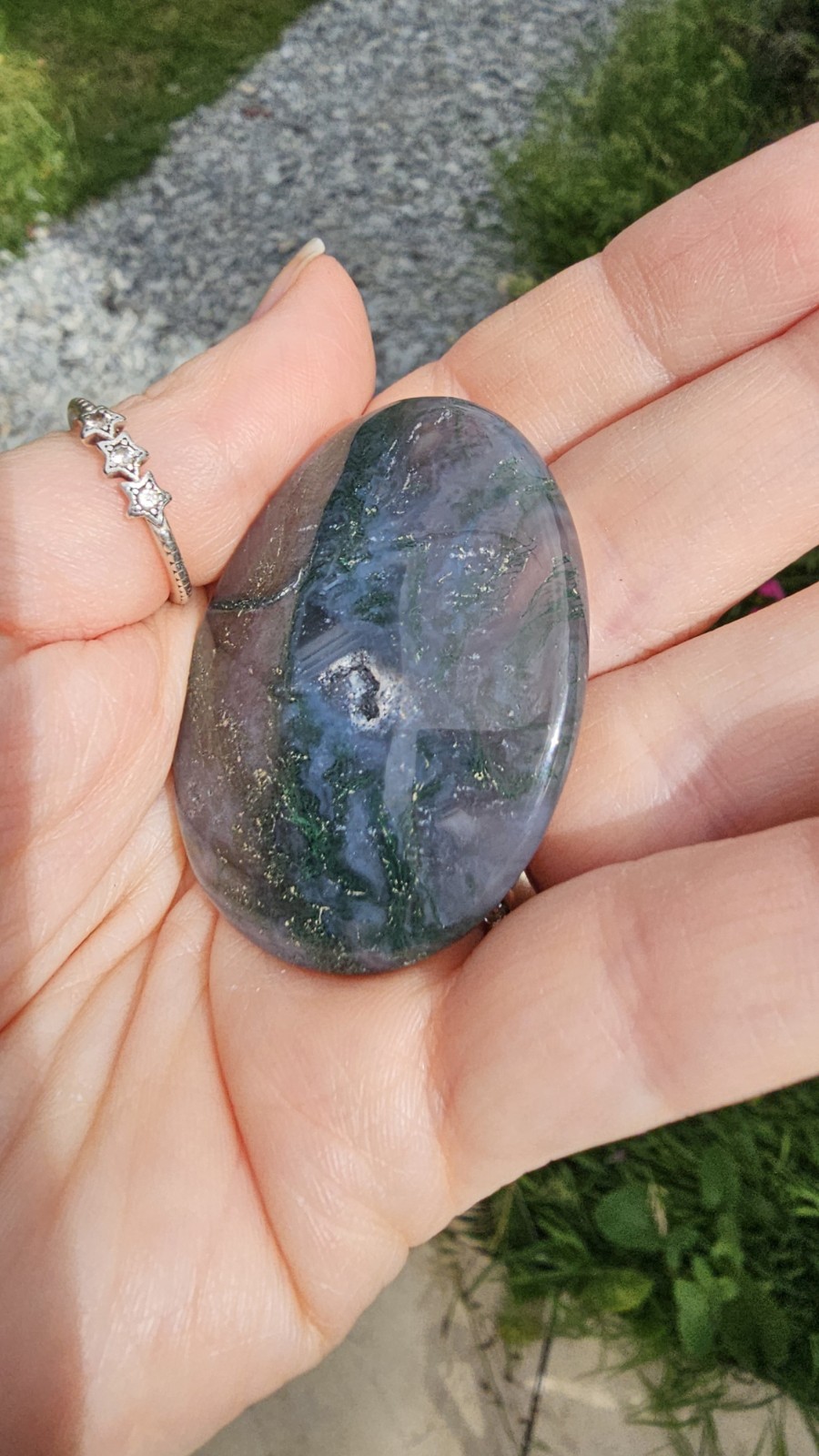 ✨️SALE✨️ Dark Moss agate flat worry thumb stone Palm crystal Green 4.7cm 26g