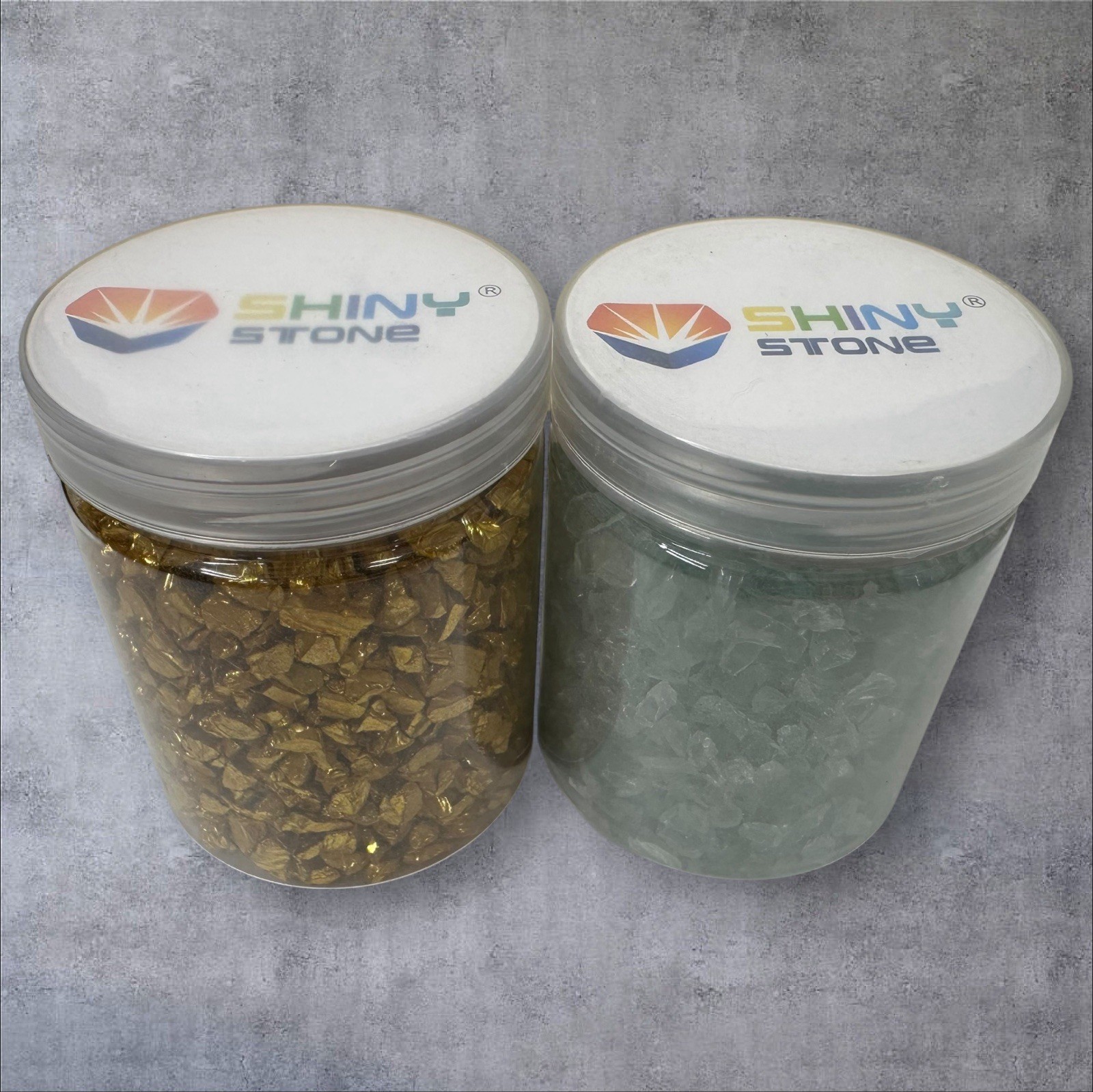 Lot of 2 SHINY STONE-Clear/Gold Crushed Crystal Chips Crushed Glass 10.4 ozs