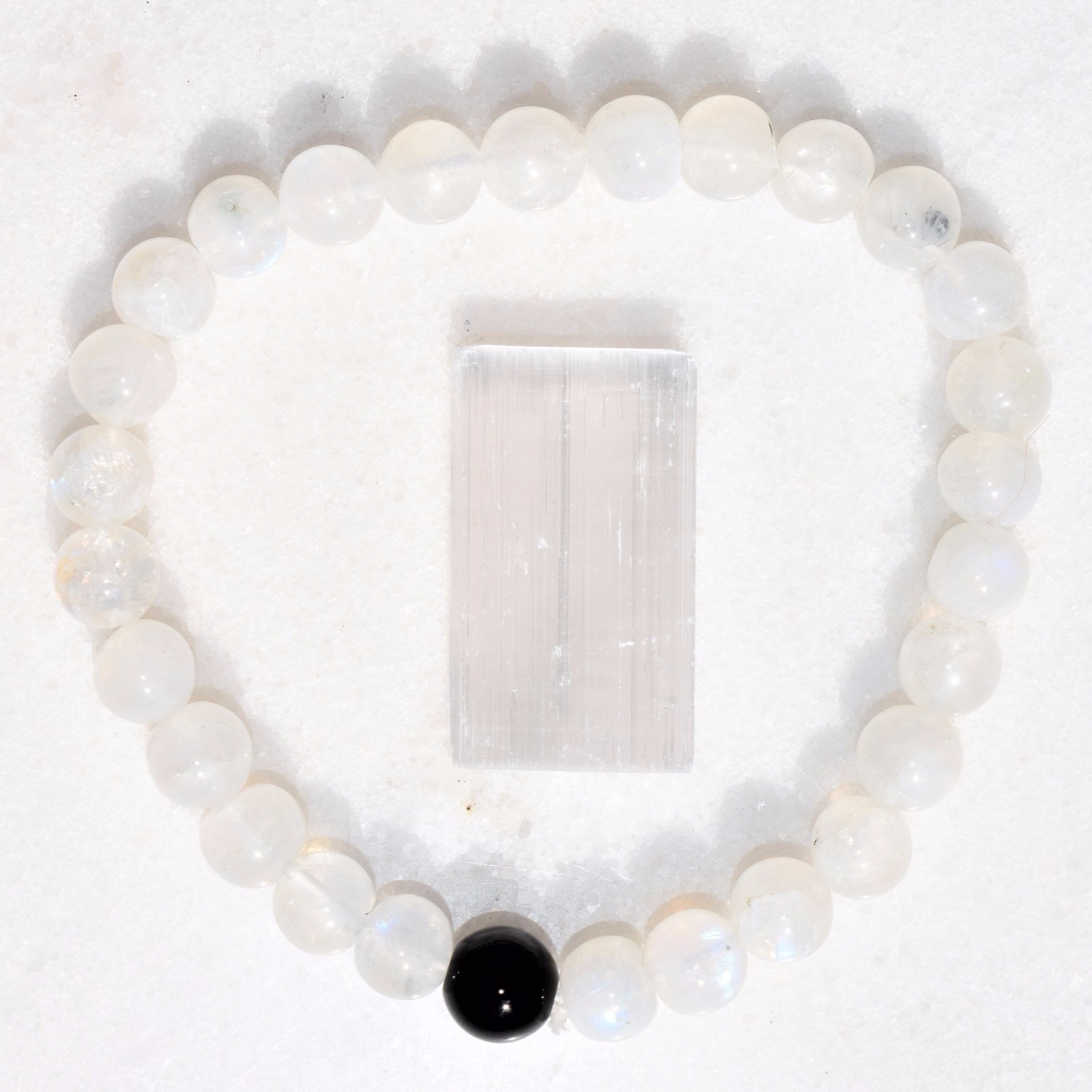 CHARGED Rainbow Moonstone & Black Tourmaline Crystal Distance Bracelet REIKI!