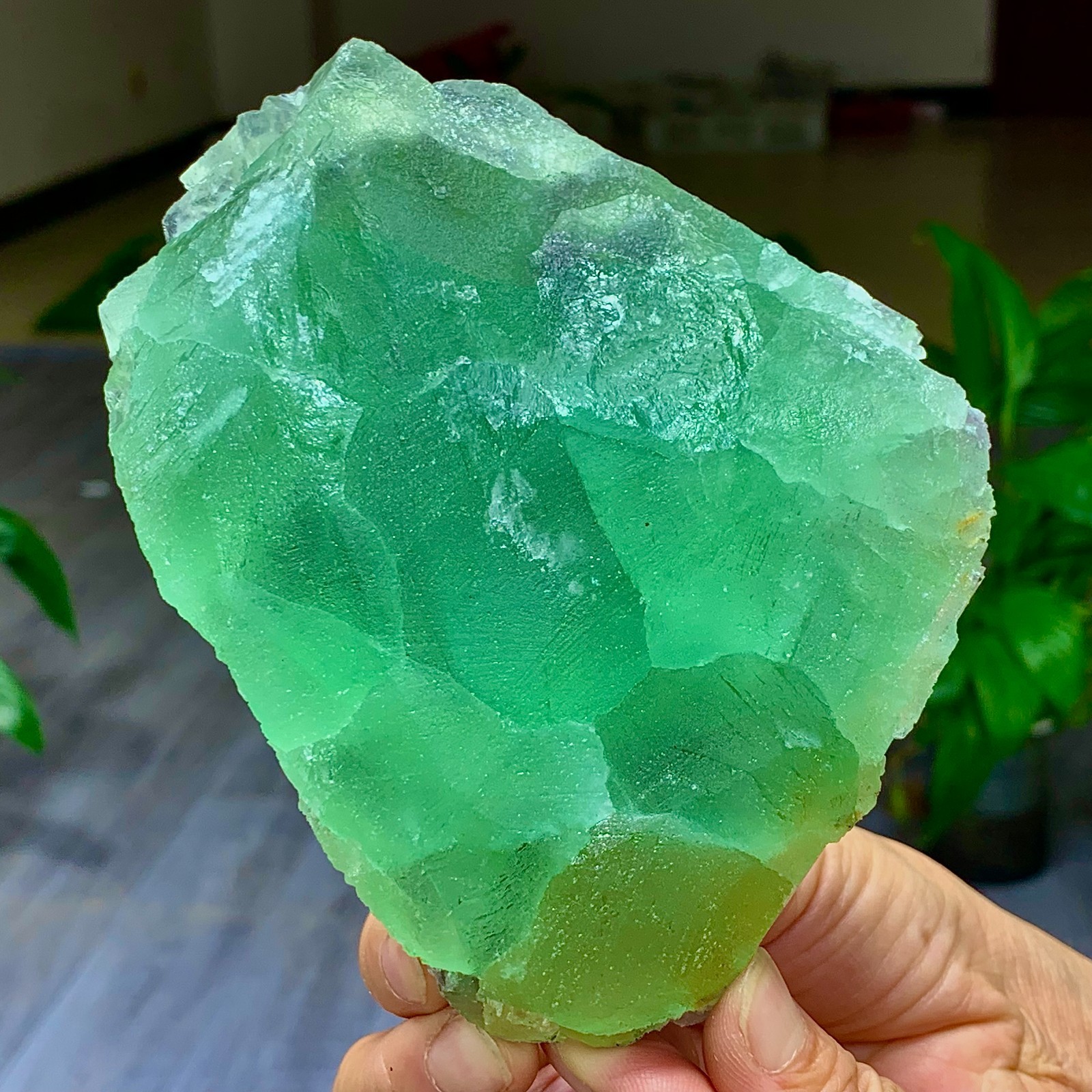 1.7LB Rare transparent green purple cubic Zhejiang fluorite mineral sample