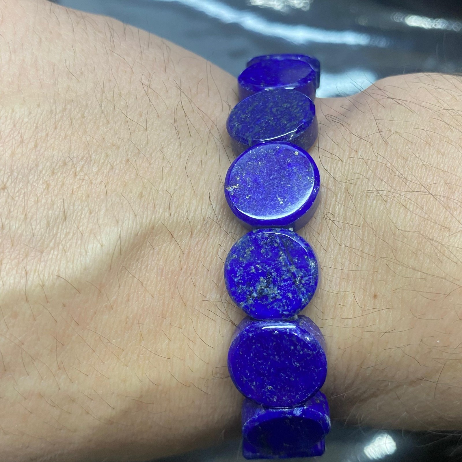 Natural Lapis Lazuli Bracelet AAA Quality Deep Blue Coin Disc Beads Stretch Elas