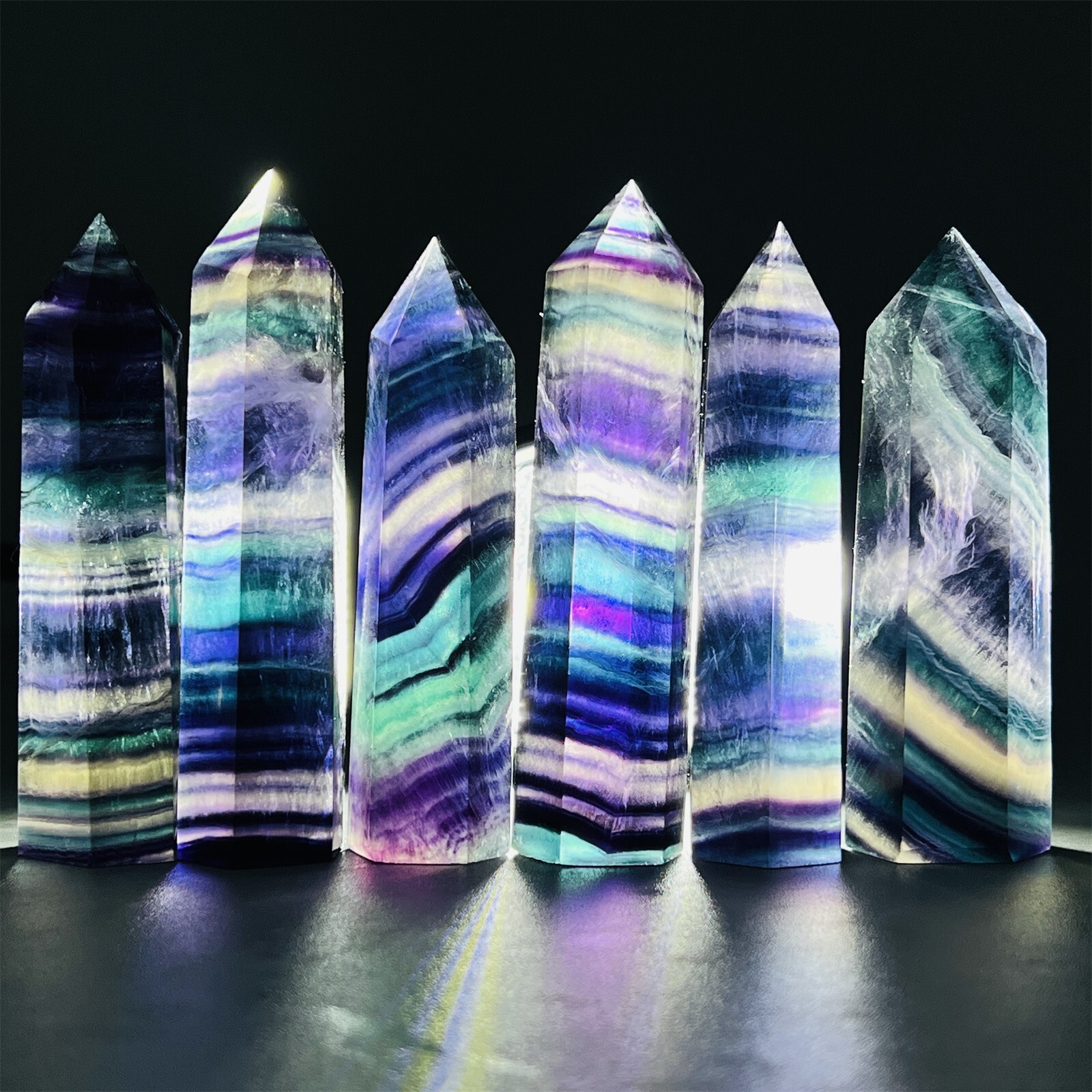 80g+ Natural Rainbow fluorite obelisk gem quartz crystal wand point healing 1pc