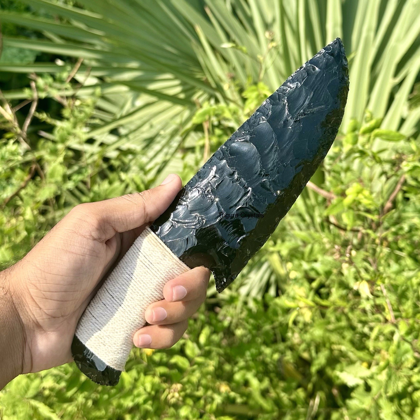 Flintknapped Black Obsidian Dagger: Handcrafted Volcanic Glass Knife 10 inches