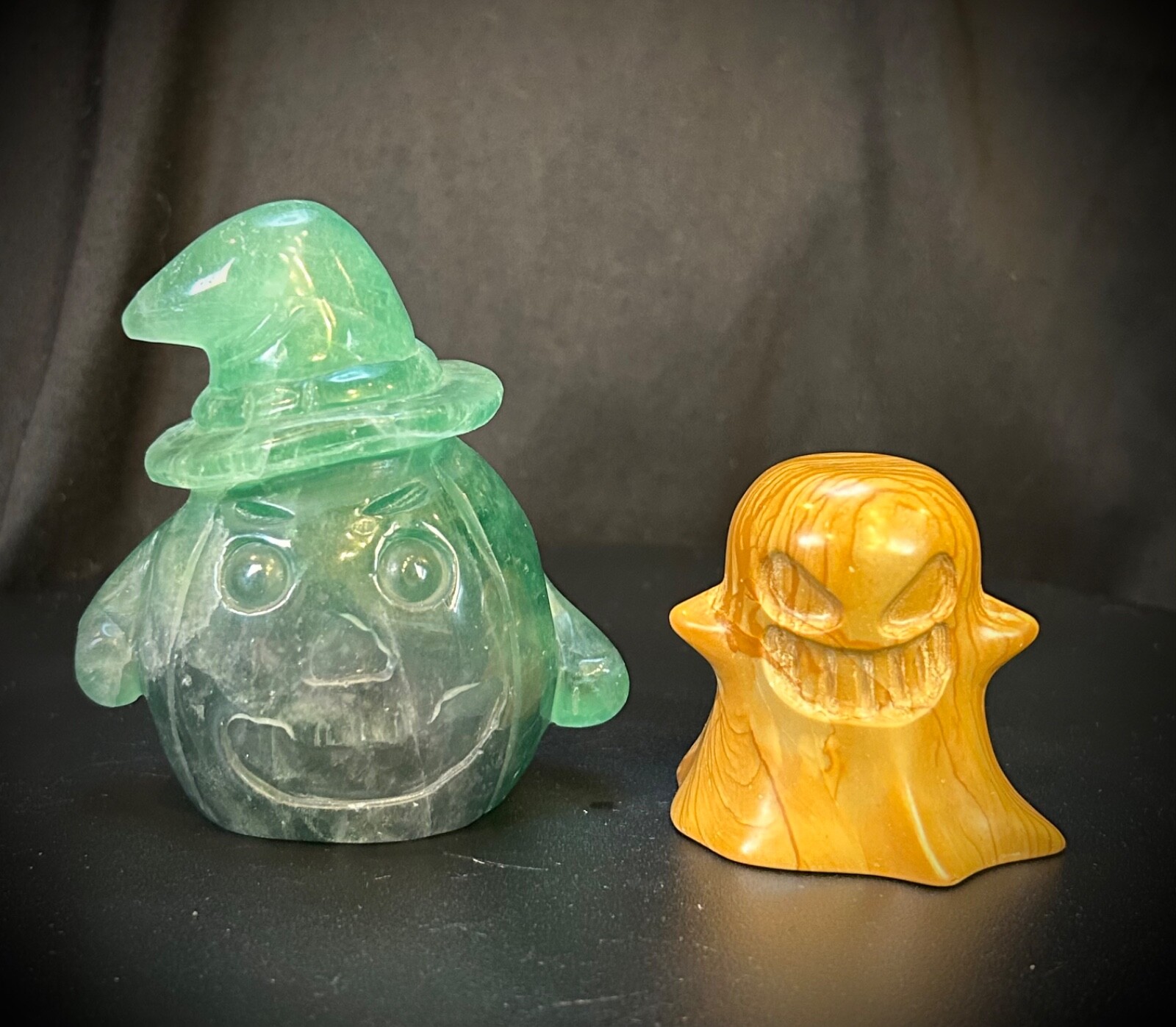2 Piece Halloween Bundle, 1 Green Fluorite Pumpkin Face, 1 Jasper Ghost 1lb 1oz