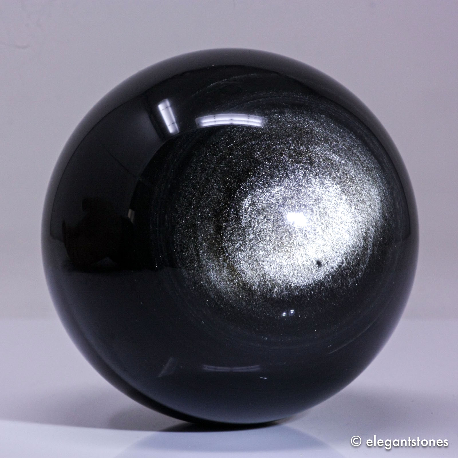 3.1″ 1.3lbs Flashy Silver Sheen Obsidian Sphere Crystal Ball Reiki Healing Stone
