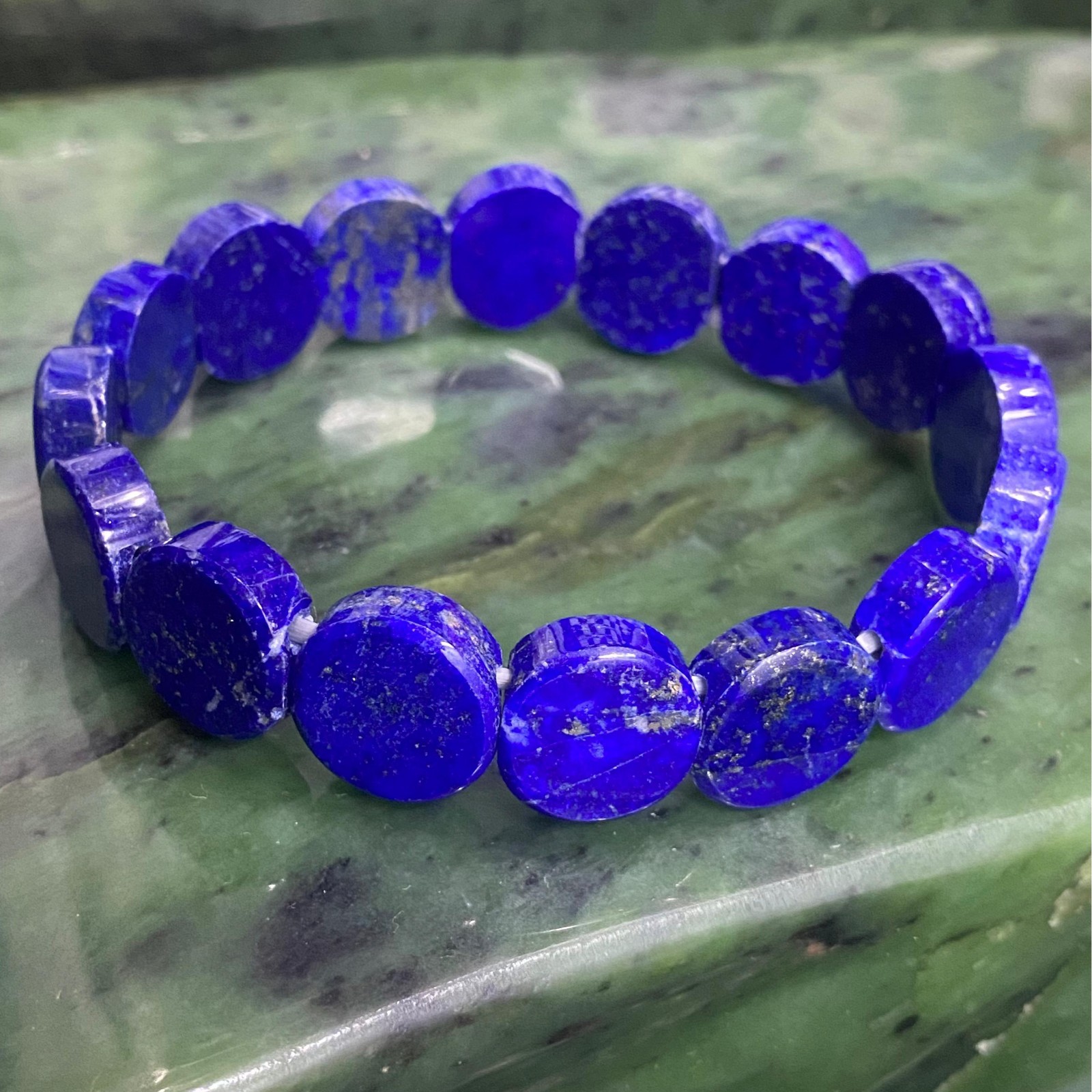 Natural Lapis Lazuli Bracelet AAA Quality Deep Blue Coin Disc Beads Stretch Elas
