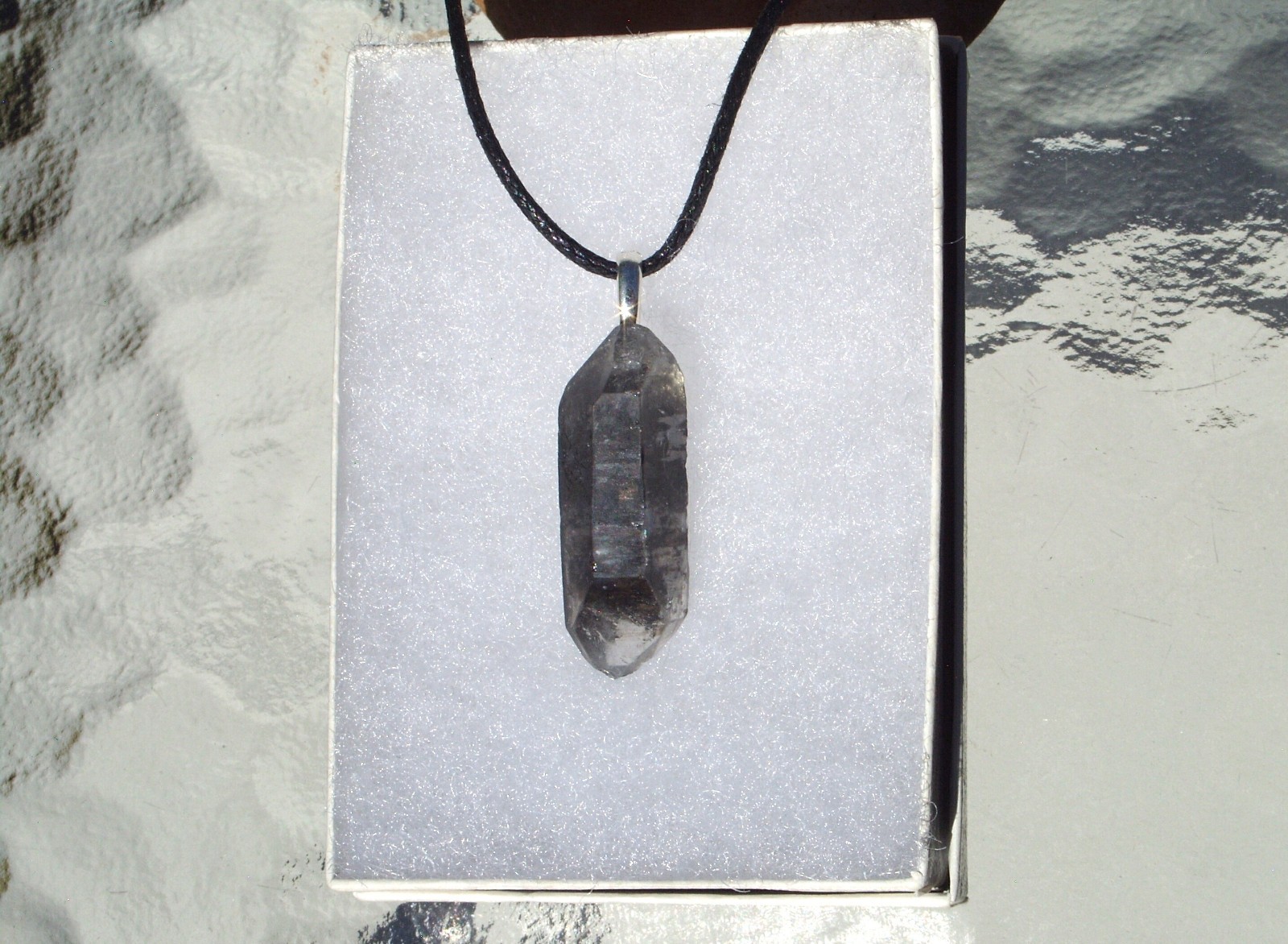 Tibetan Black Quartz Double Term Crystal Point Free Form Stone Pendant Necklace