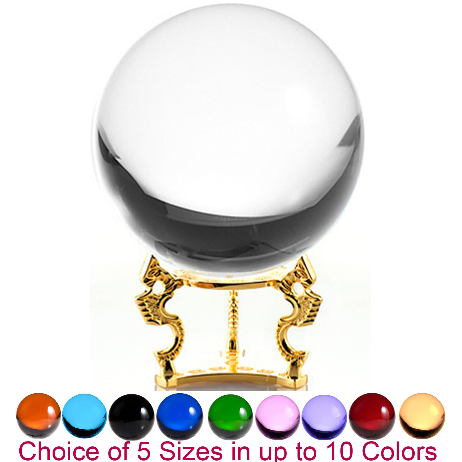 Crystal Ball Sphere for Feng Shui, Meditation, Decor, with Gold Dragon Stand.