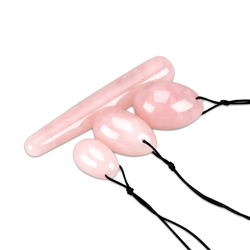 3pcs Yoni egg & 1pc 110mm Massage stick,natural rose quartz Crystal carving tool