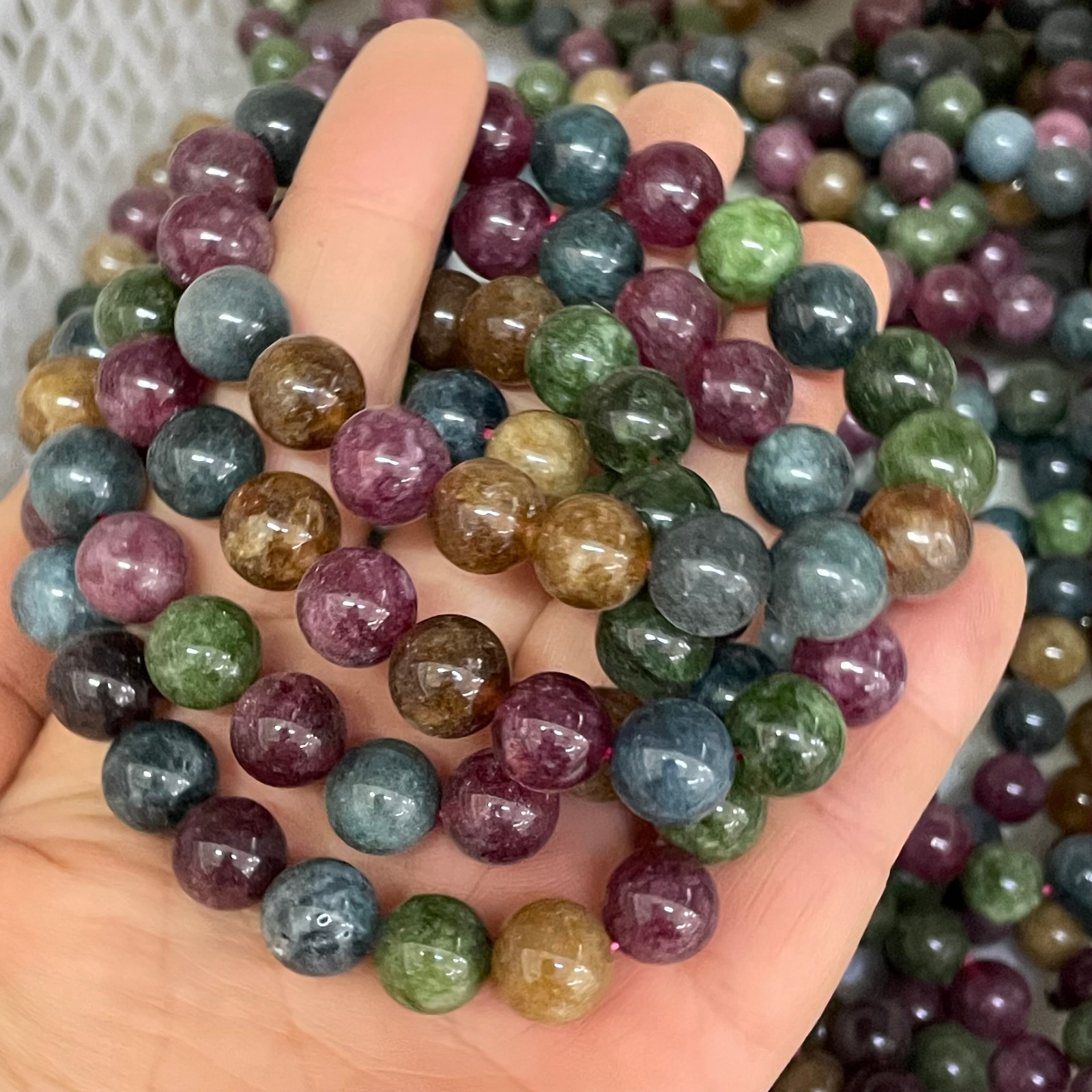 10pcs Multi color combination crystal elastic bead bracelet Size 10mm