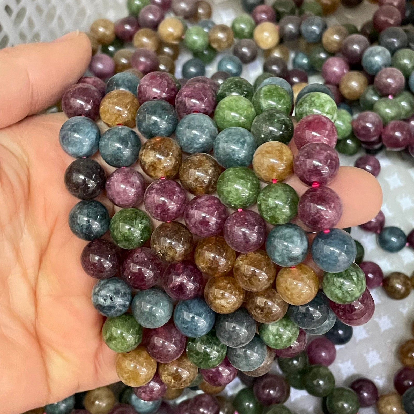 10pcs Multi color combination crystal elastic bead bracelet Size 10mm