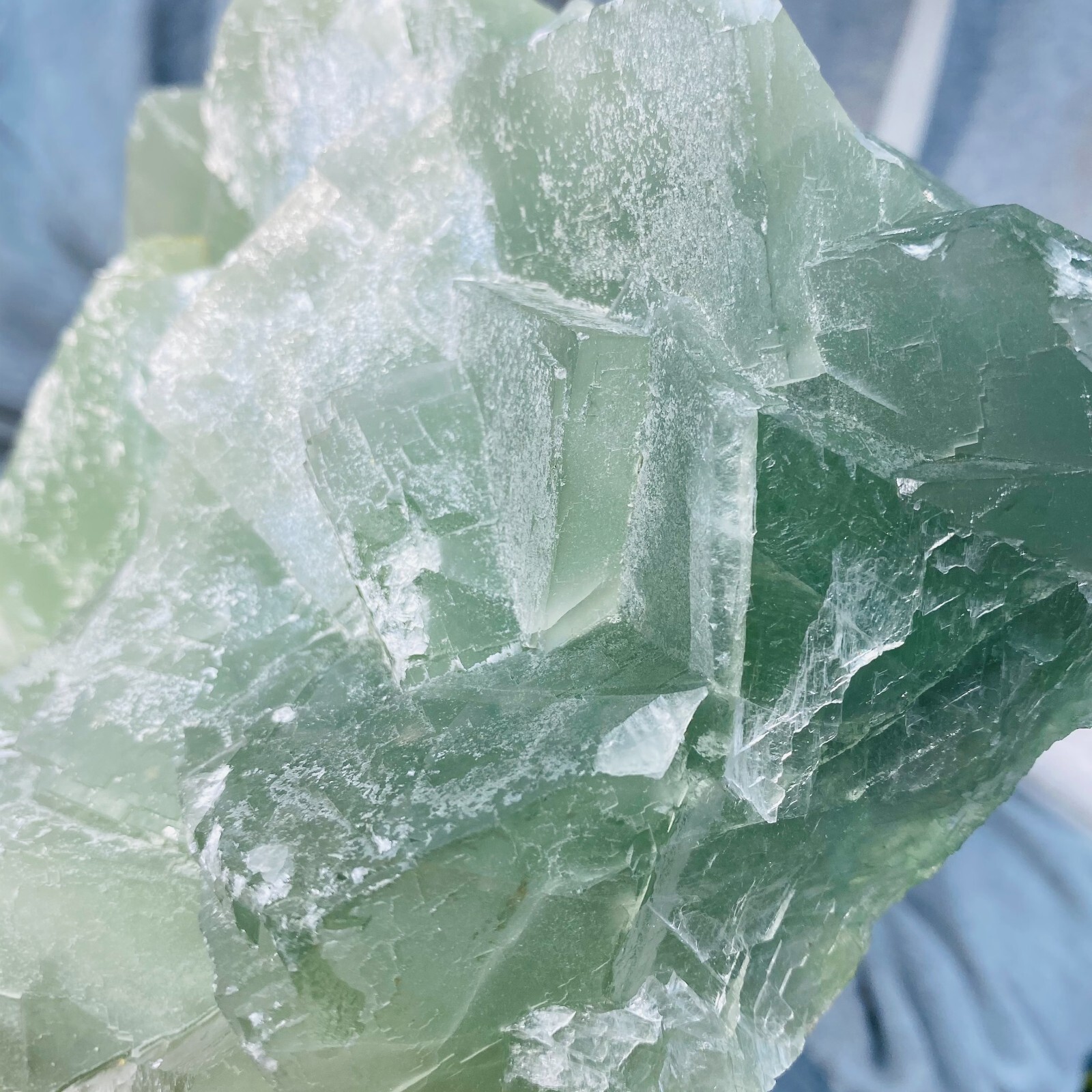 7.0LB Large Natural Light Green Fluorite Cubic Crystal Rough Healing Specimen