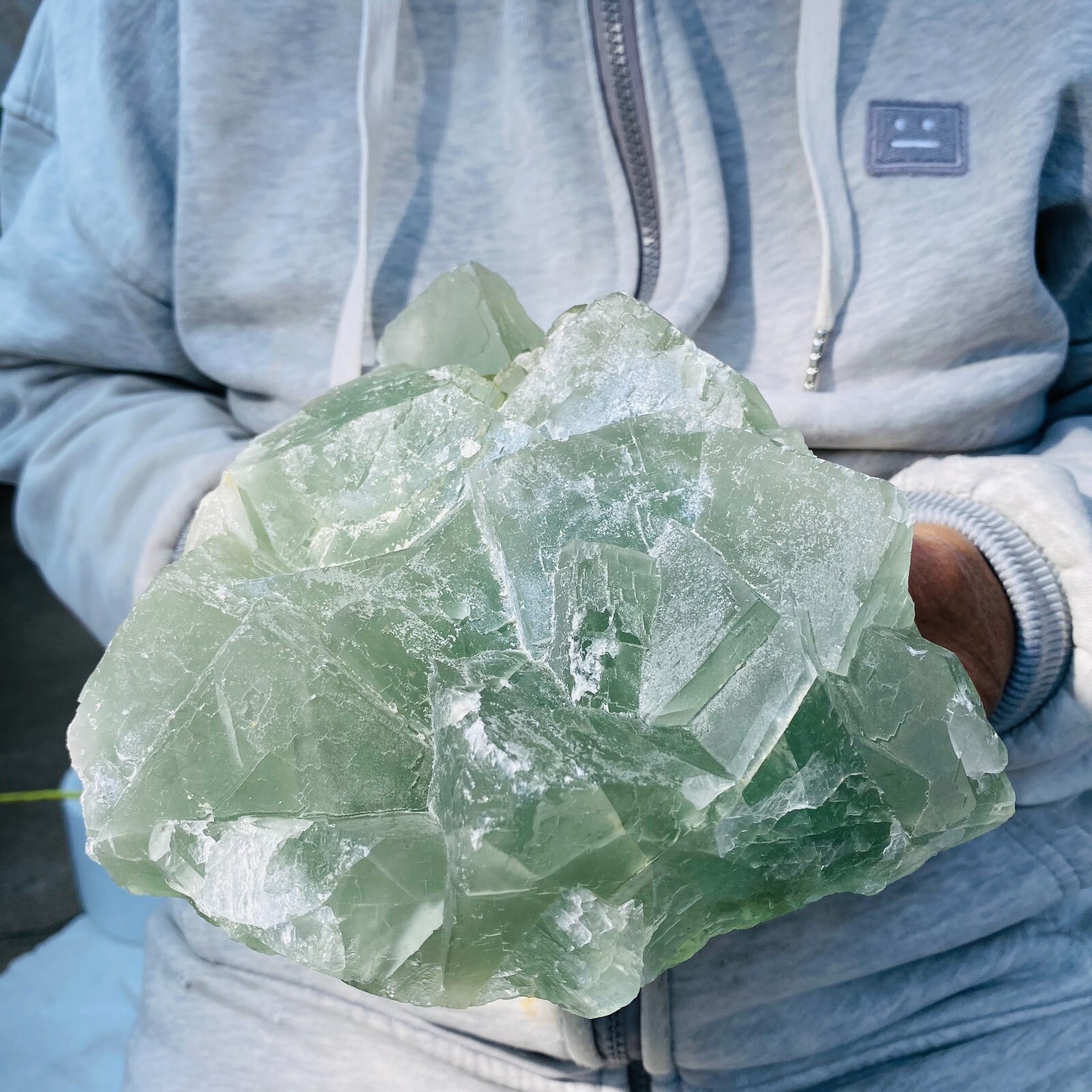 7.0LB Large Natural Light Green Fluorite Cubic Crystal Rough Healing Specimen