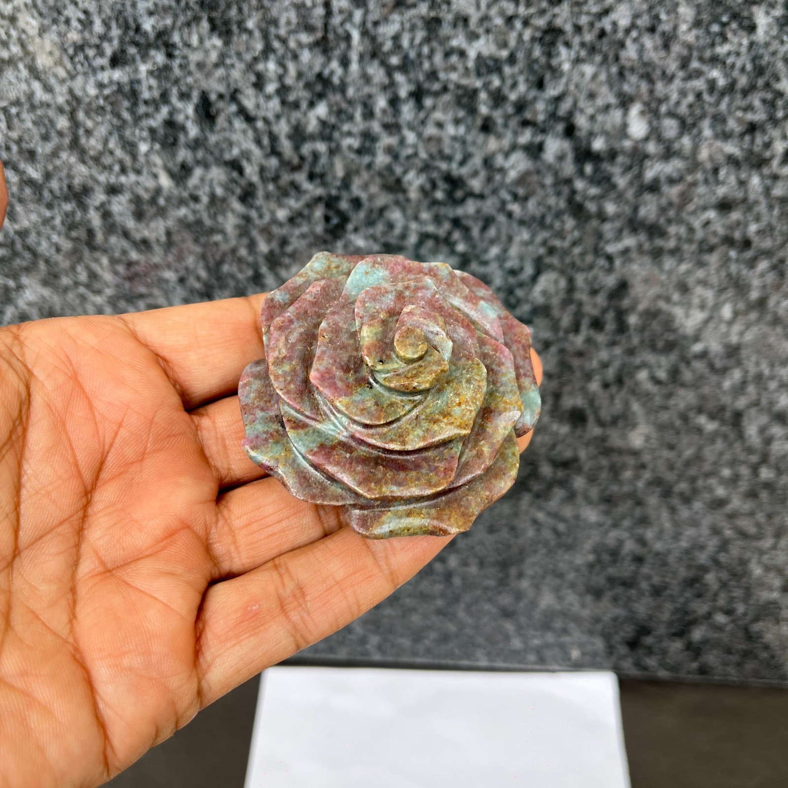 Premium Ruby Kyanite Flower Carving 66mm Sculpture Natural Healing Crystal 170g