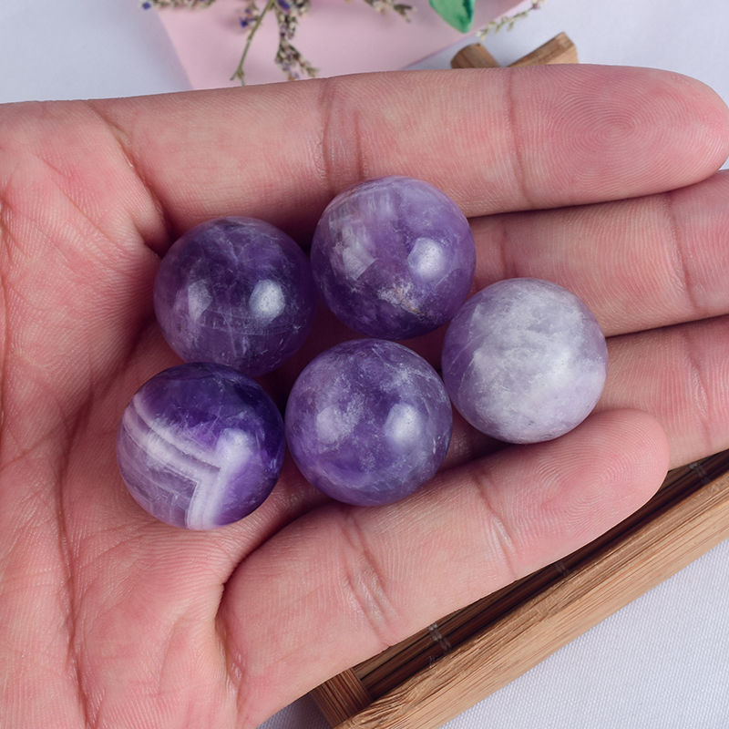 5Pcs 35mm Raw Natural Amethyst Ball Quartz Crystal Sphere Energy Decor W/ Stand