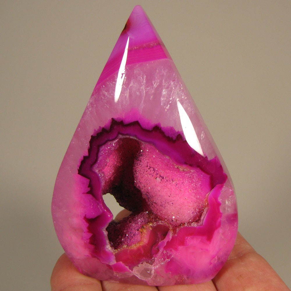 3.5″ PINK AGATE & QUARTZ Crystal Polished Pear Point – Brazil