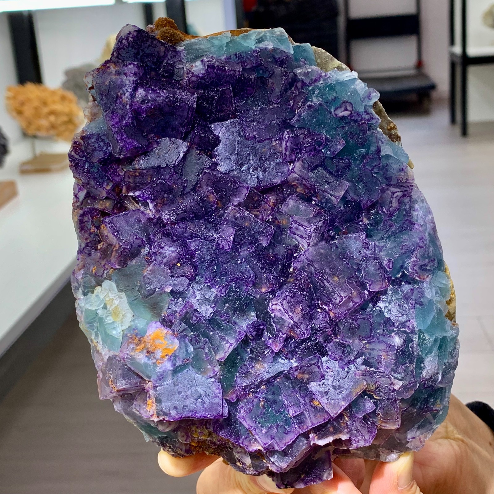 3.52LB Rare transparent purple-blue fluorite cube mineral crystal sample/China