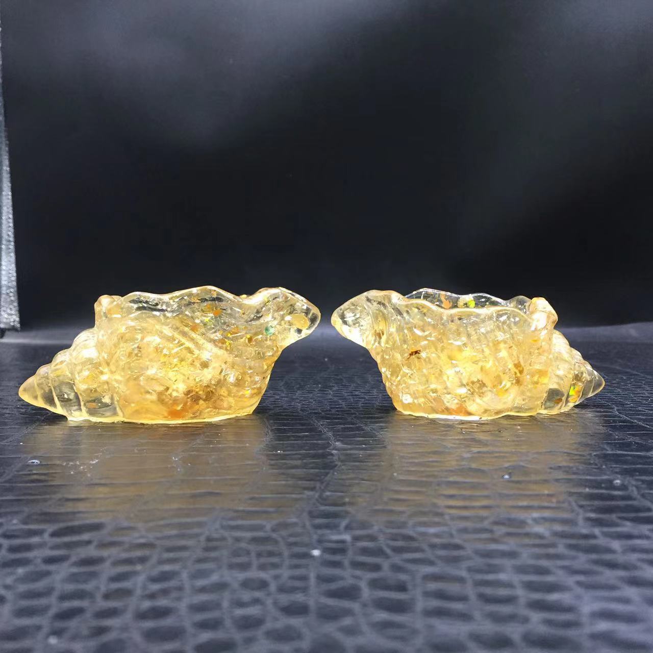 Natural Citrine Quartz Crystal Resin Conch Bowl Healing Decoration Reiki 1Pc