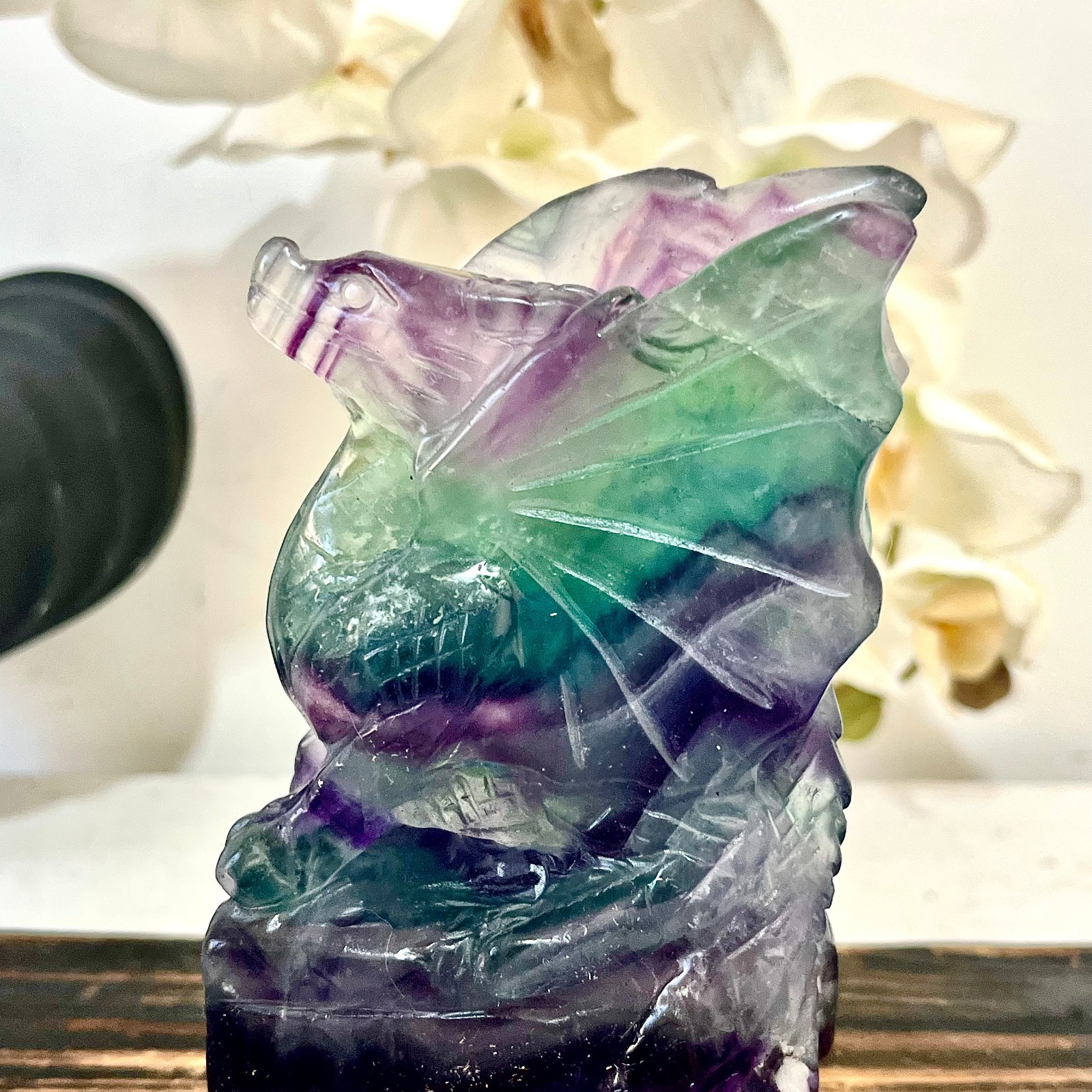 2.09LB Natural fluorite quartz products, hand carved and polished spiritual orna