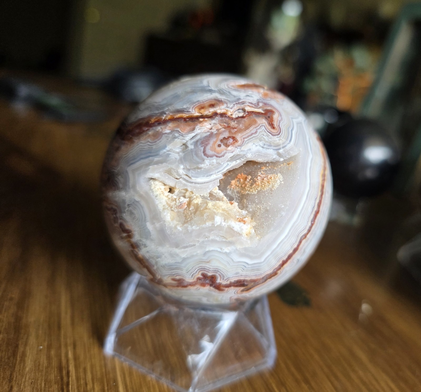 Mexican Crazy Lace Agate Crystal Sphere 61mm with Stand