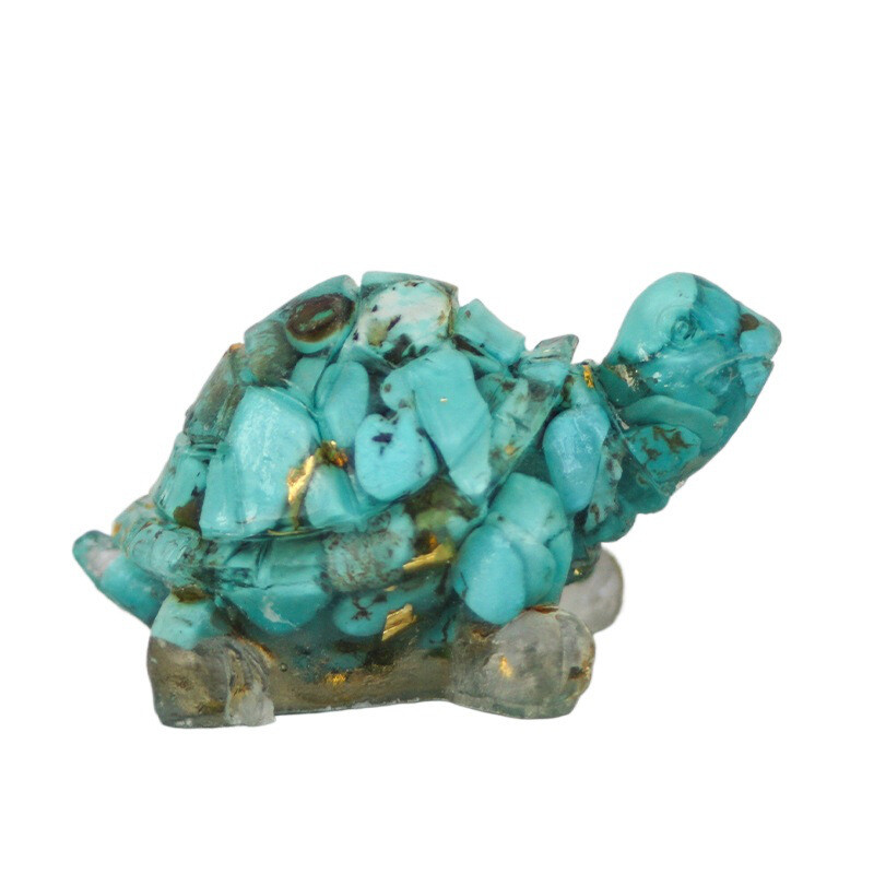 Natural Turquoise Quartz Crystal Longevity Turtle Carved Mini Gravel Resin Decor