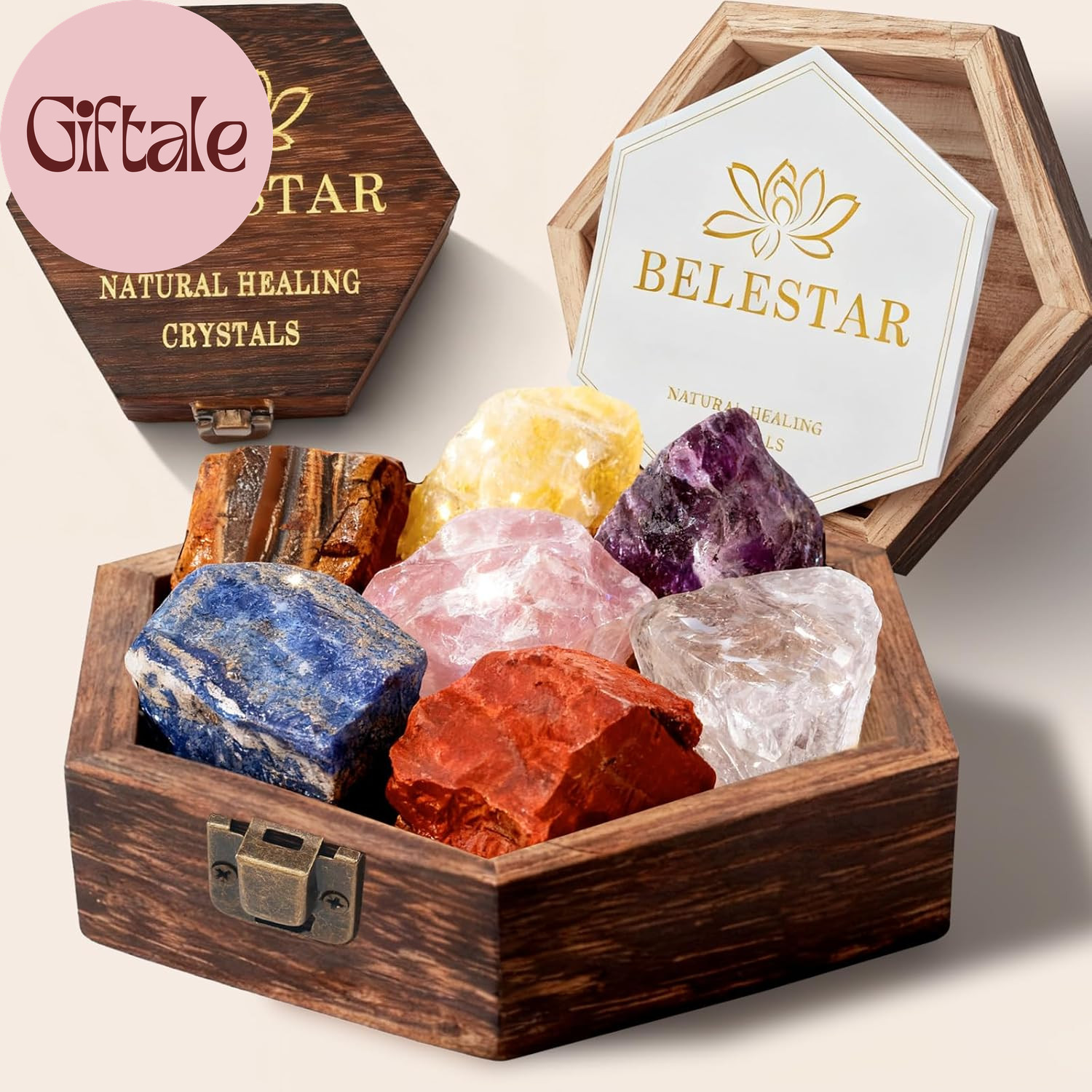 7 Chakra Healing Crystals Set – Large Raw Stones: Amethyst, Rose Quartz, Citrine