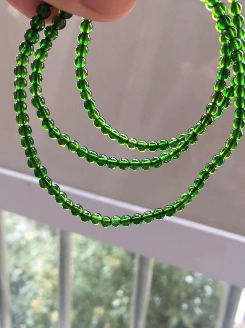 Genuine Natural Green Diopside Gemstone Round Beads Bracelet 3.5mm 3P