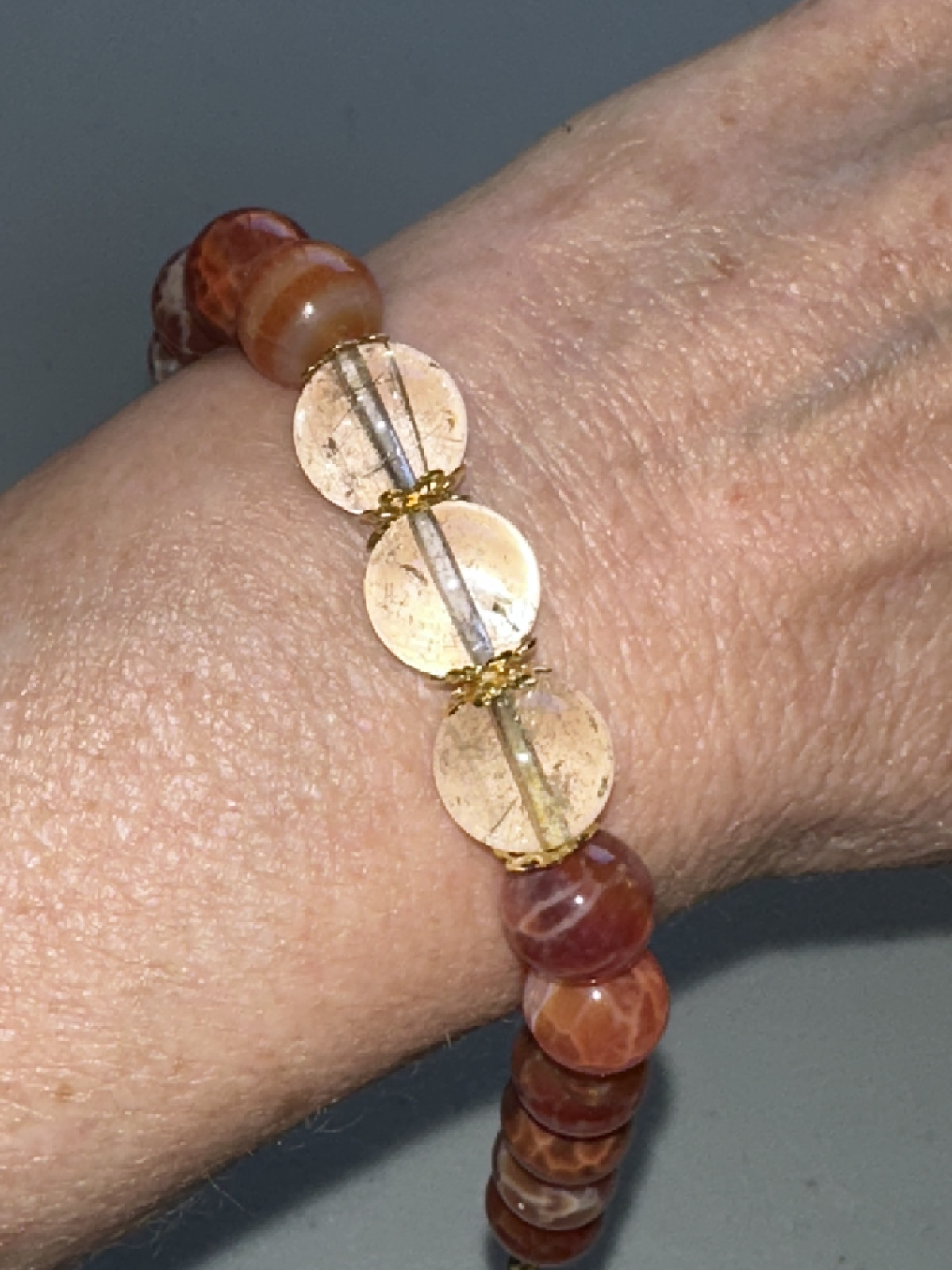 Gold Rutile Quartz/Botswana Agate 11mm,Adjustable Bracelet,Metaphysical,Jewelry
