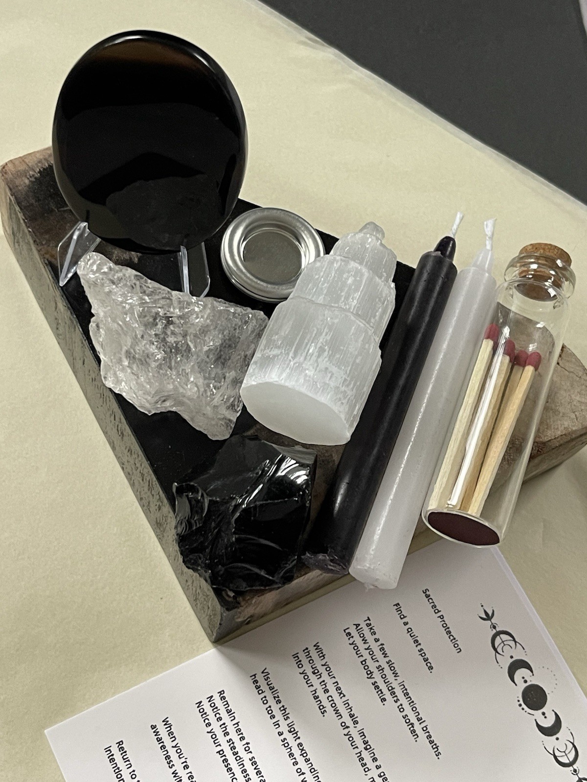 Protection Crystal Gift Box Set with Candles Ice Obsidian Quartz Selenite