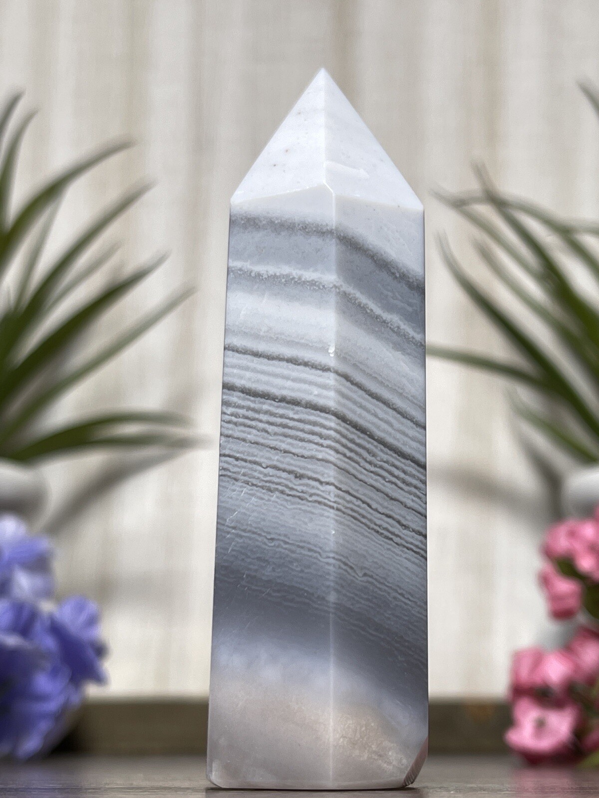 BANDED AGATE TOWER – Mineral Blue Grey Pink Reiki Chakra Crystal Wiccan Witch