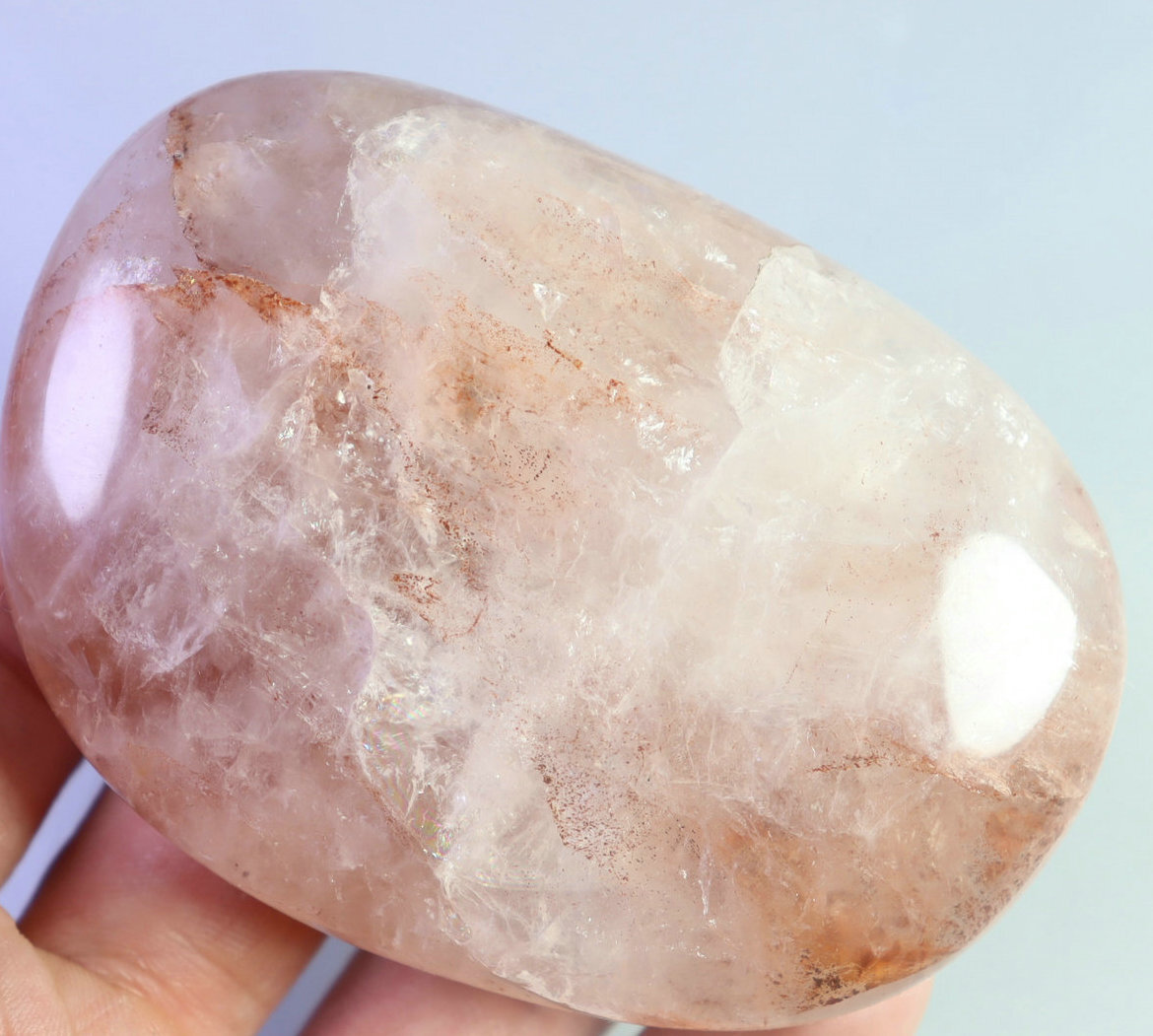Natural RED FIRE Hematoid Quartz Crystal Palm Stone Reiki Healing Energy