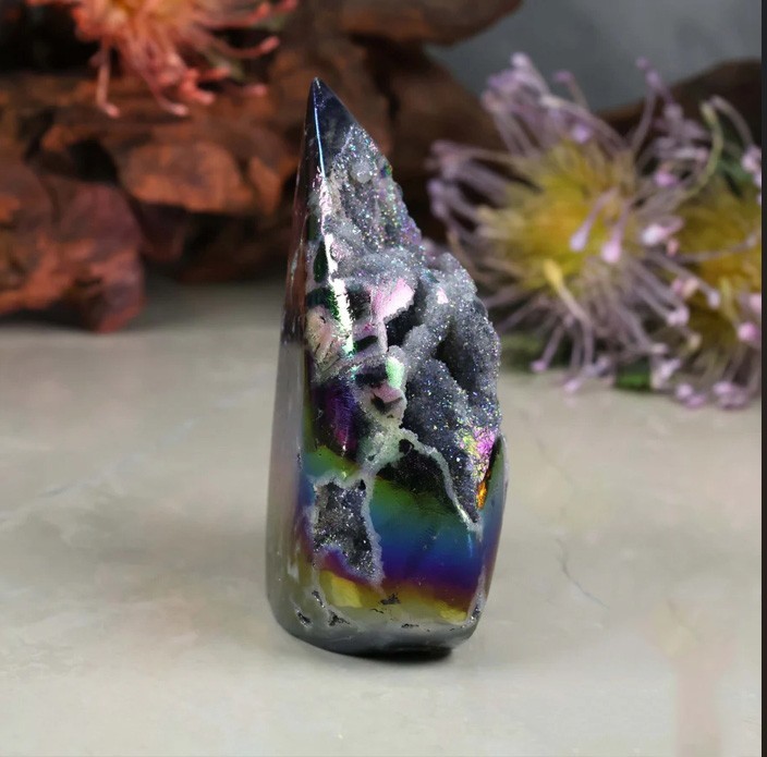150-200g Titanium Angel Aura Sphalerite Flame Tower Rainbow Crystal Cluster