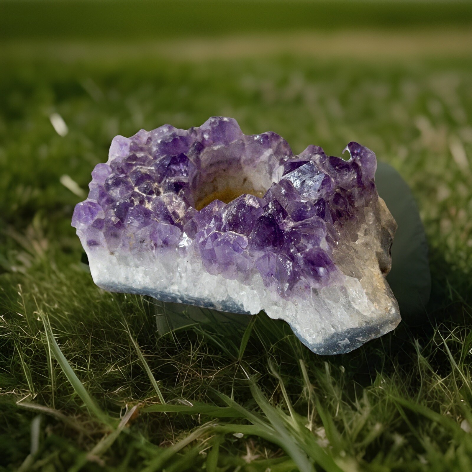 Natural Amethyst Geode Tea Light Crystal Lapidary Rock Tumbling