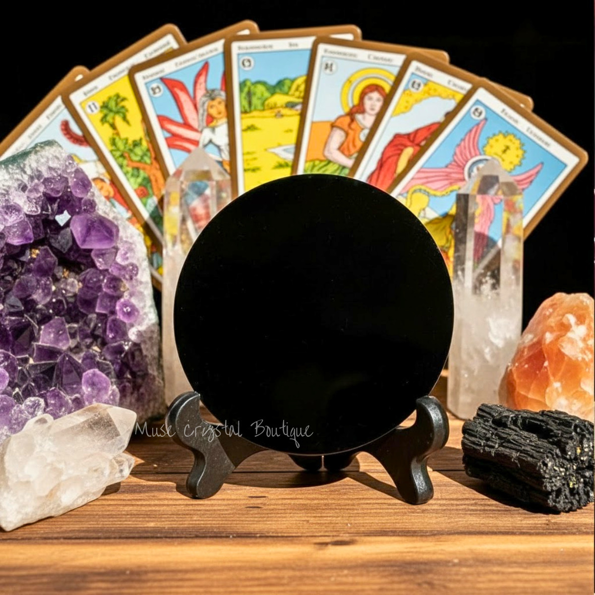 Black Obsidian Scrying Mirror Polished Healing Crystal Spiritual Decor Gift 1Pc