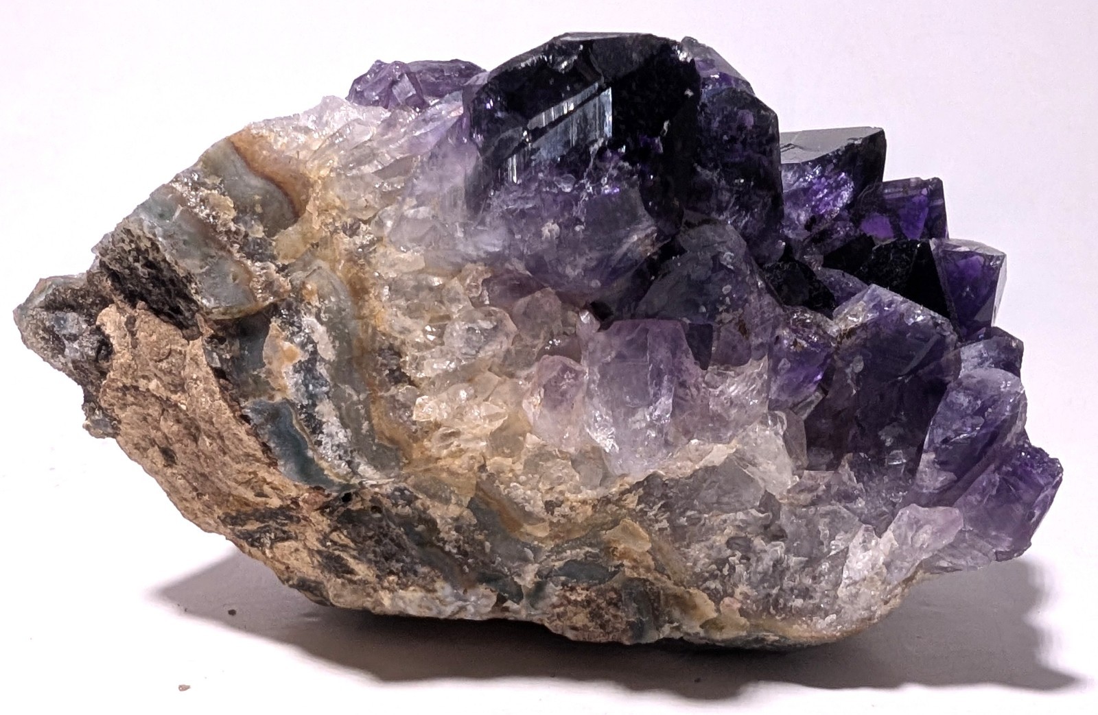 Amethyst Cluster Attached To Banded Matrix Deep Purple To Cloudy Quartz 10.2 oz