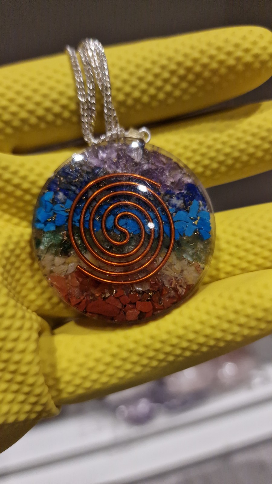 Orgone 7 Chakra Pendant Chain Necklace Twin Copper Coil Bohemia Ethnic Jewellery