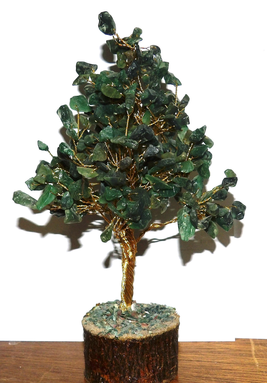 Semi -Precious Gem Tree Green Agate gems- Gold Color Tree Trunk, 300 gems 8 – 9″