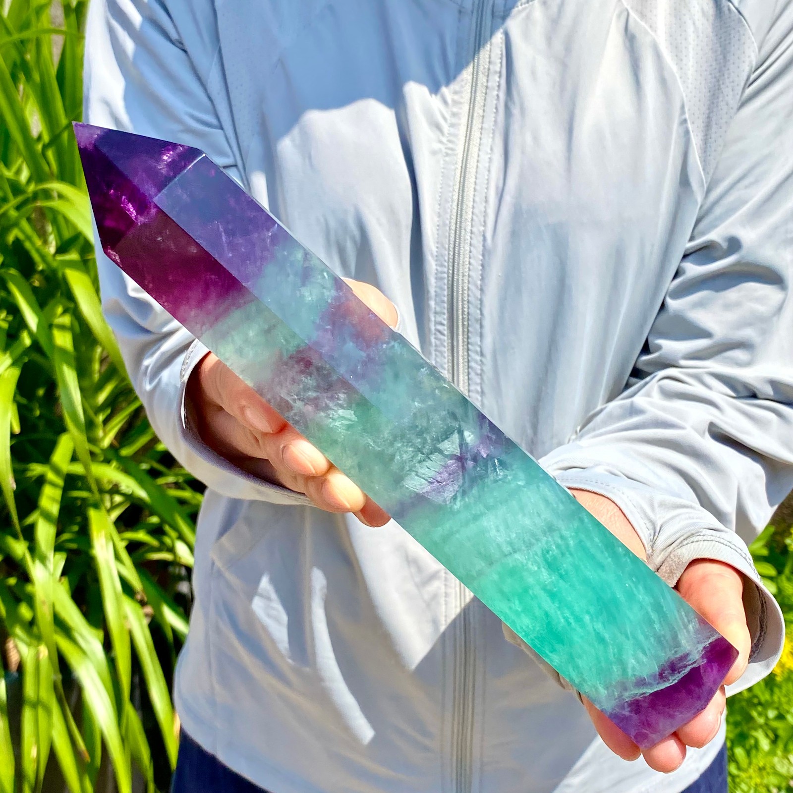 2.22LB Natural Fluorite Crystal Column Magic Wand Obelisk Point Earth Healing