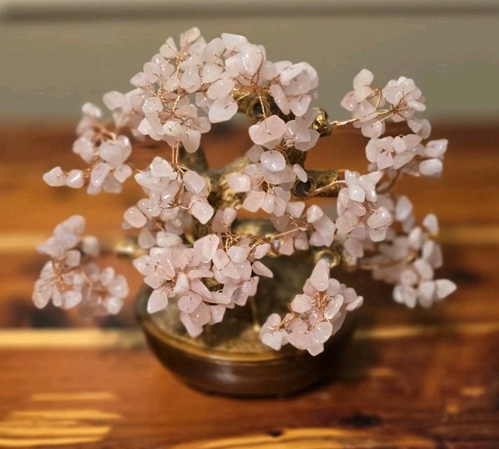 KALIFANO 8″ Rose Quartz Gemstone Bonsai Tree of Life Feng Shui Crystal 360 Chip
