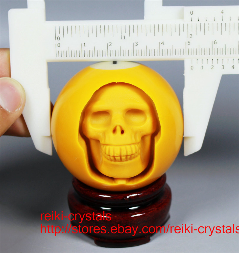 Hand Carved Head Human Skull in Billiard Pool Ball 1 Set of 16/ Stands 52mm