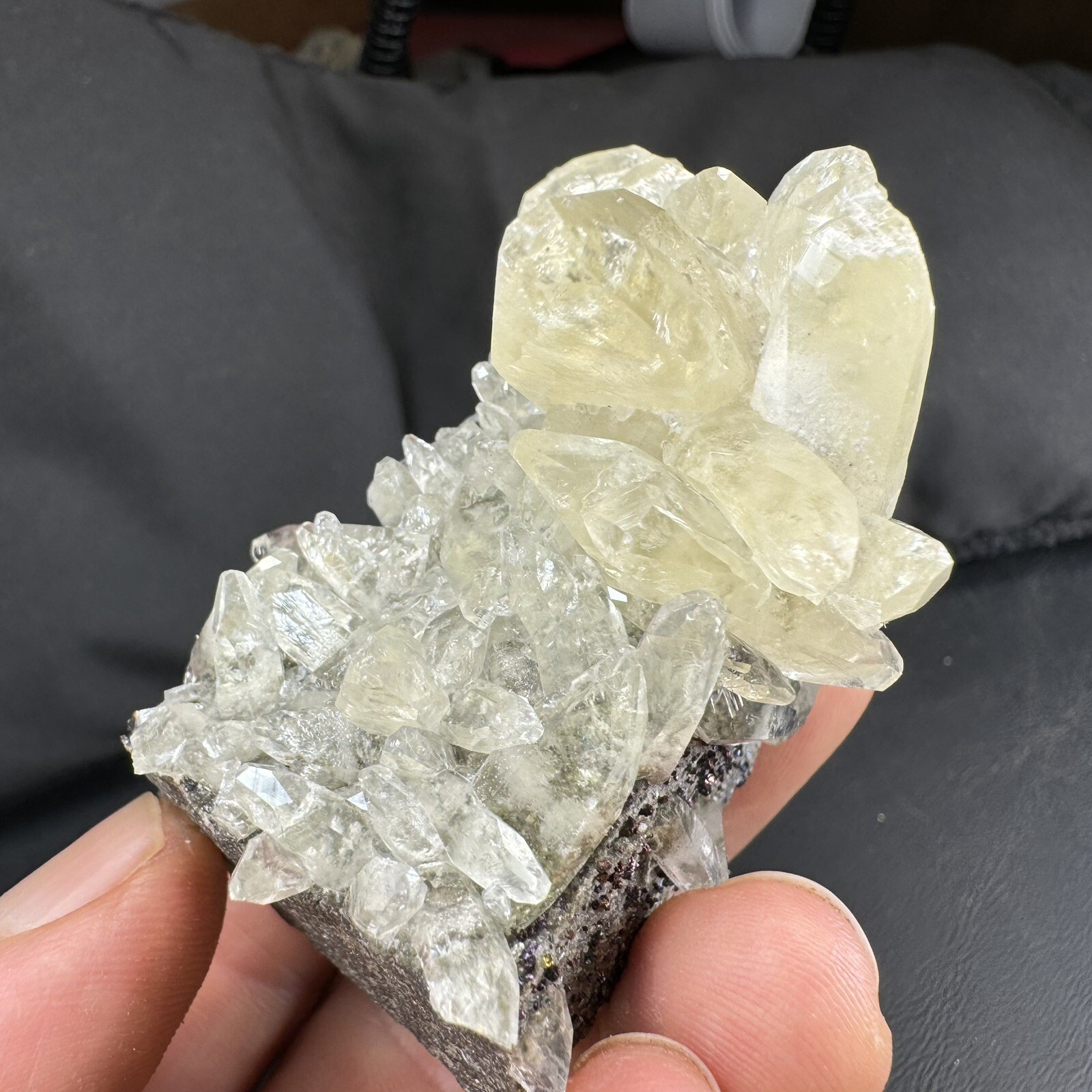Golden Calcite Crystals with Chalcopyrite on Matrix / Missouri